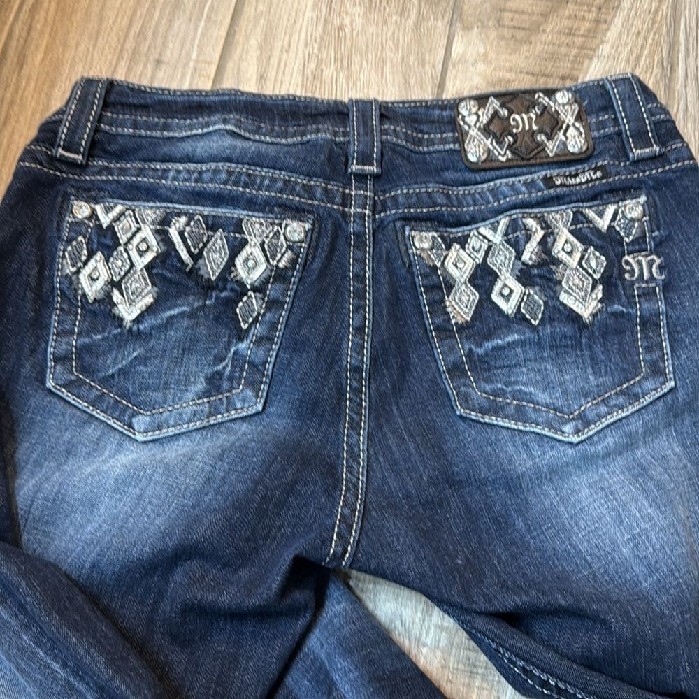 Miss Me Womens Mid-Rise Curvy‎ Cropped Stretch Rhinestone Blue Jeans SZ 29 - Picture 5 of 13